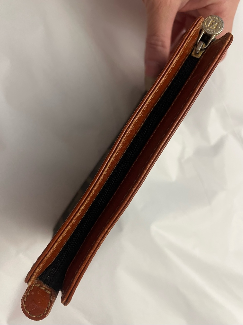 Fendi Zippered Small Pouch or Wallet with Zucca Pattern and Leather Trim, EUC - Picture 12 of 16